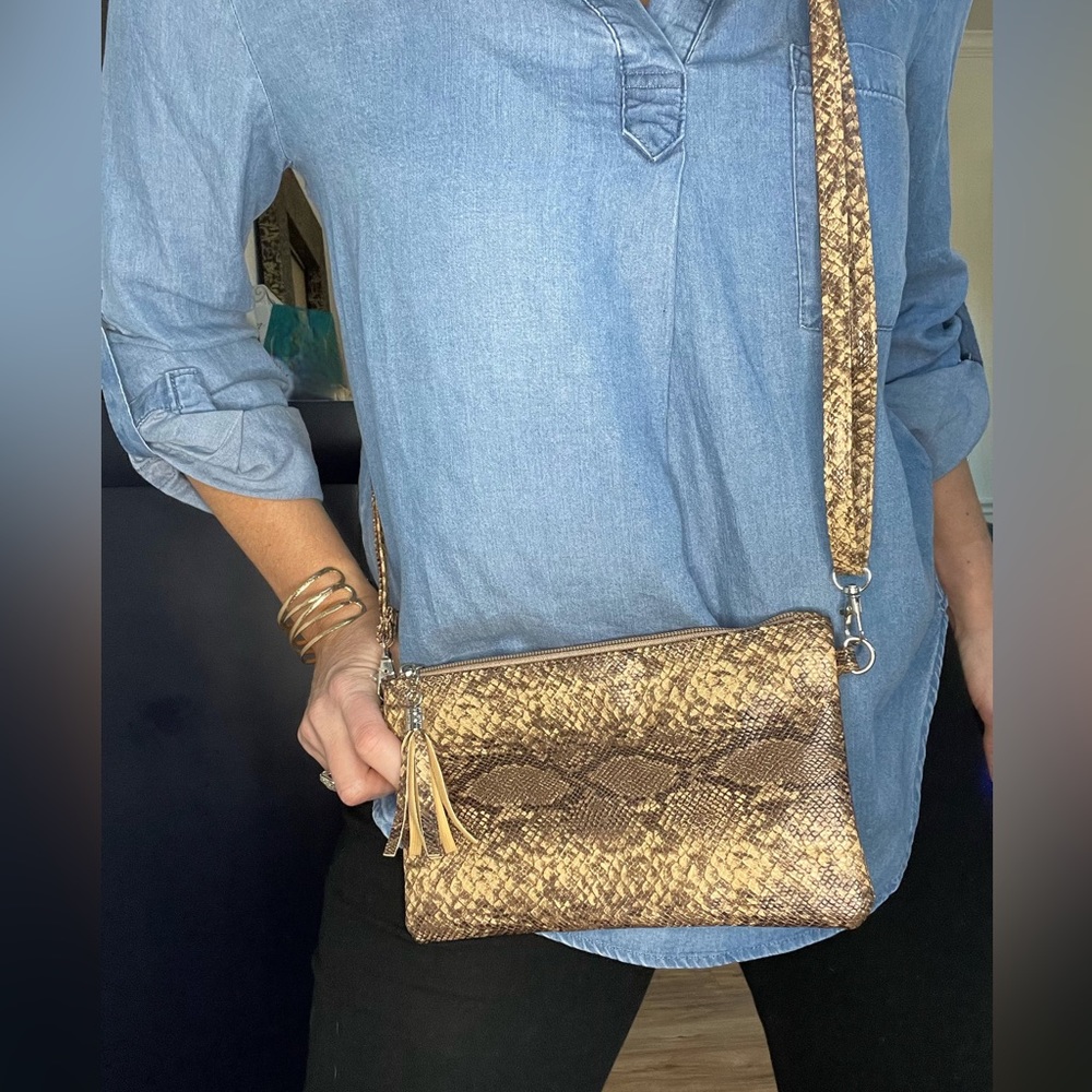 NWT! Snake Print Clutch/Crossbody with Removable Strap
